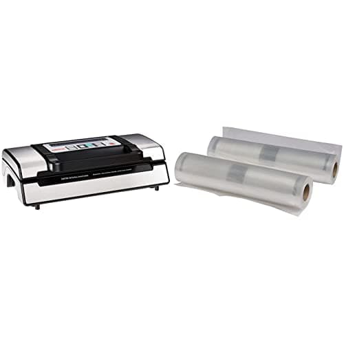 Nesco Deluxe Food VS-12 Vacuum Sealer, 130 Watts, Kit Bags & Viewing Lid, Compact, Silver & VS-03R, Two 8" x 20" Bags, Compatible Vacuum Sealers and Other Brands