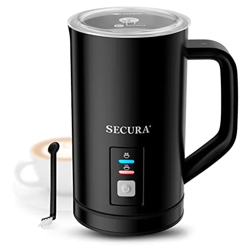 Secura 𝗠𝗶𝗹𝗸 𝗙𝗿𝗼𝘁𝗵𝗲𝗿, Electric Milk Steamer Stainless Steel, 8.4oz/250ml Automatic Hot and Cold Foam Maker and Milk Warmer for Latte, Macchiato (Black)