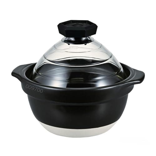 HARIO GNR-200-B-W Rice Pot with Glass Lid, 2-3 Cups, Visible Inside Heat-resistant Glass, Ceramic, Made in Japan