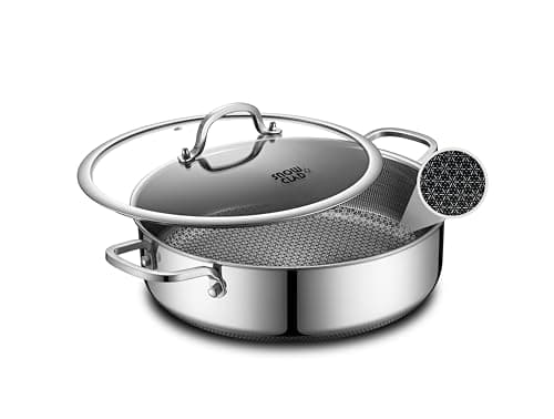Saute Pan,Hybrid Non Stick 6.5 Quart Everyday Braiser pan,Chicken Fryer, PFOA Free Cookware,12.5 inch Deep Frying Pans with Lid,Dishwasher and Oven Safe,Works on Induction,Ceramic and Gas Cooktops