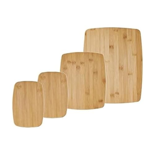 FARBERWARE 4-Piece Reversible Bamboo Cutting Board and Charcuterie Set, Assorted Sizes, Durable Wood Serving Boards for Cheese, Meats, and Prep