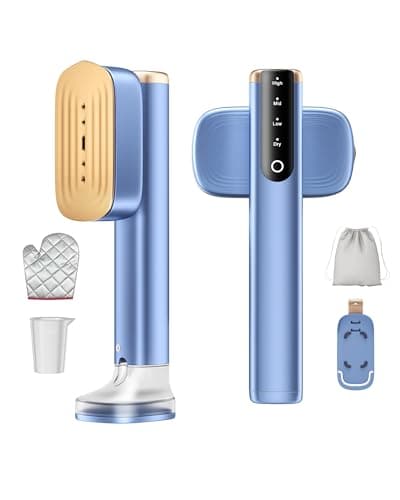 MIYOKO 2-in-1 Garment Steamer for Clothes, 1200W Handheld Steam Iron with Two Water Tanks (3.38 &6.09 Oz.), 15s Fast Heating, 25G/Min High Speed Steams, 110-120V for Home &Travel Portable Use, Blue