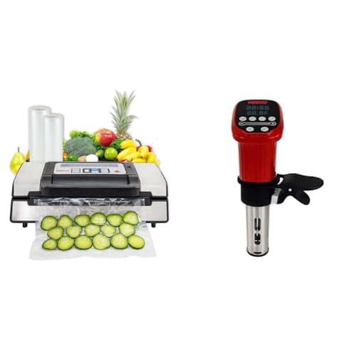 Nesco Deluxe Food VS-12 Vacuum Sealer, 130 Watts, Kit Bags & Viewing Lid, Compact, Silver & SVC-1000 Sous Vide Precision Cooker with Digital Display and Pre-Programmed Cooking Options