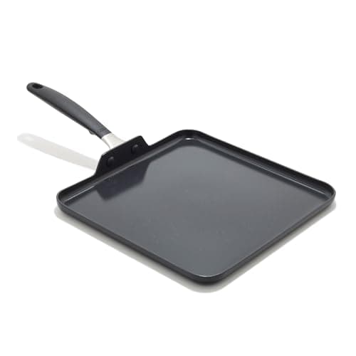 OXO 11” Non-Stick Every Day Square Griddle, BPA-Free Comfort Grip Silicone Handle, Dishwasher & Oven Safe, PFAS-Free Ceramic Skillet, Pancake Pan, Black