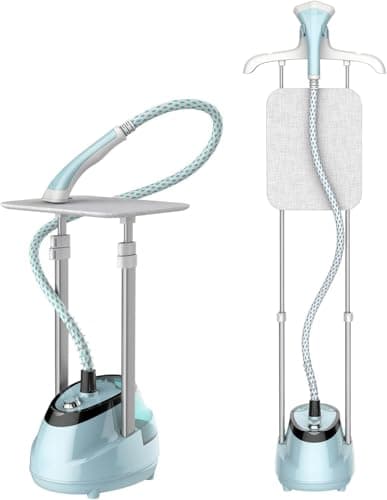 Upright Steamer for Clothes 1350W Turbo Boiler Standing Garment Steamer 1.6L Water Tank 1h Continuous Steam Flat&Hanging Ironing Double Retractable Rod 10 Modes 30s Fast Preheat for all Fabrics