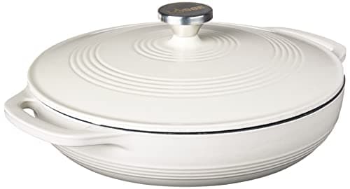 Lodge 3.6 Quart Enameled Cast Iron Round Casserole With Lid– Dual Handles – Oven Safe up to 500° F or on Stovetop - Oyster White