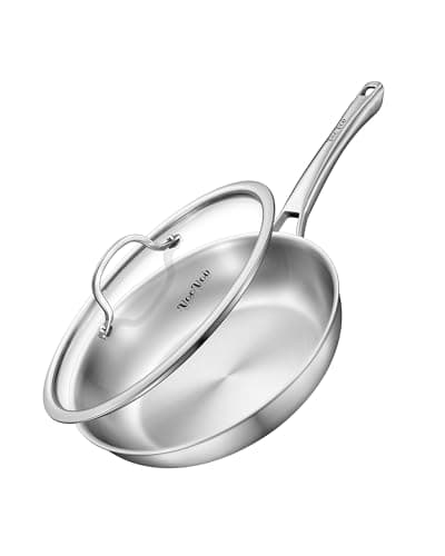VocVoi 12 inch Tri-Ply Stainless Steel Frying Pan with LID,PFOA&PTFE Free Skillets,Chef's Pans,Dishwasher and Oven Safe Cookware, Works on Induction,Ceramic and Gas Cooktops