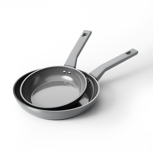 Sanho Diamond-Titanium Ceramic Nonstick Fry Pan Set, 20cm & 26cm Frying Pans, PFAS PFOA PTFE Free, Dishwasher Safe & Induction Compatible Cookware with Cool-Touch Handle, Gray