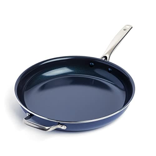 Blue Diamond Ceramic Nonstick 14" Frying Pan Skillet, PFAS-Free Cookware, Jumbo Cooker with Helper Handle, For Large & Family Sized Meals, Dishwasher & Oven Safe, Blue