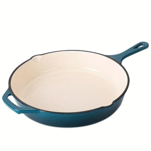 Maldira Enameled Cast Iron Skillet, Non Stick Fry Pan, Induction Compatible (Peacock Blue, 10 inch)