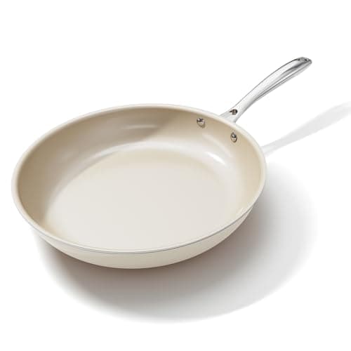 OUBRL Nonstick Frying Pan Skillet, Ceramic Non-Stick Saute Pans, Cooking Fry Pan, All Stovetops (Gas, Electric & Induction), Dishwasher/Oven Safe, PFAS-Free Cookware(Cream White, 11 Inch)