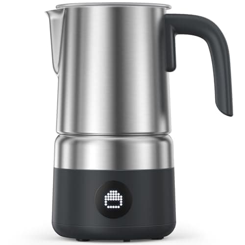 Milk Frother and Steamer [Upgraded], AMZCHEF All-in-1 Detachable Frother for Coffee 600W, Automatic Warm and Cold Foam Maker, Stainless Steel Jug, Dishwasher Safe, LED Display