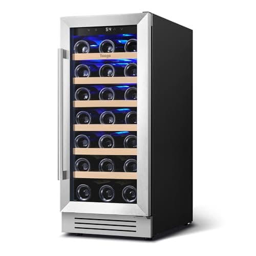Yeego Wine Fridge Cooler - 15 Inch Wine Fridge Hold 33 Bottles, 40-65°F Wine Refrigerator Glass Door, Built in, Freestanding Under Counter Fridge for Beer Soda Drink Home Bar Office