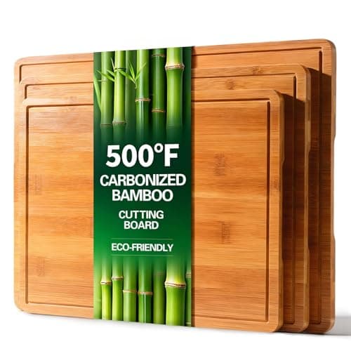 Zarler Bamboo Cutting Boards for Kitchen, Durable Wood Cutting Board with Juice Grooves and Handles, Wooden Chopping Board Set for Meal Prep, 500℉ Carbonized Bamboo, XL Size, Ideal Kitchen Gift