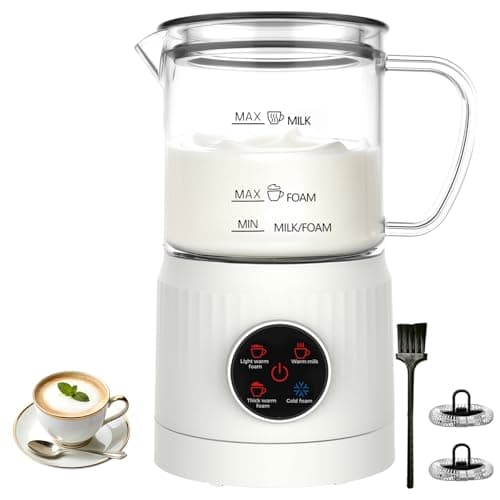 Casimhu 4-in-1 Milk Frother, Electric Milk Frother and Steamer with LED Touch Screen, Ceramic Lining Bottom, Milk Warmer 13.52oz for Lattes, Cappuccinos, and Macchiatos at Home, White