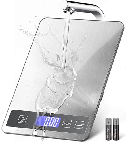 BakFee Food Scale - 15kg/33lb Digital Kitchen Scale with Full-View LCD Display, Grams and Ounces, Easy Clean Stainless Steel, 6 Units with Tare Function, Precise for Baking, Cooking & Meal Prep, Grey
