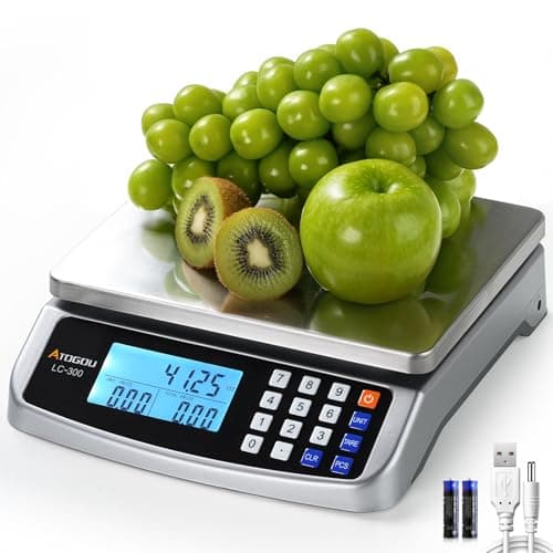 Atogou 66lb Food Scale, Commercial Kitchen Scale with Price Computing, Plug-in Usable, 0.05oz/1g, 304 Stainless Steel, for Cooking, Vegetables, Farm, Industry, Counting. LC300 Silver