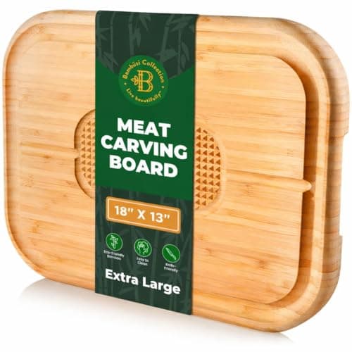 Extra Large Bamboo Meat Cutting Board, 18x13 Thick Reversible Butcher Block Carving Board with Deep Juice Groove, Non-Slip Center, Heavy Duty Chopping Block for Turkey, Steak, Brisket, BBQ & Poultry