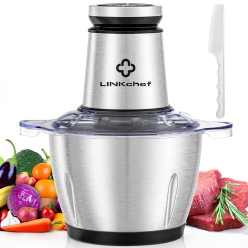LINKChef Food Processor Small, 10 Cup Food Chopper with Container, 2.3L 600W Electric Meat Grinder for Home Use, Stainless Steel Mini Food Processor for Kitchen, Vegetable, Onion, Garlic, Salad