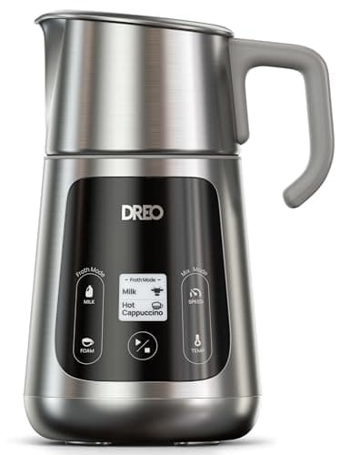 DREO All-in-1 BaristaMaker Milk Frother, Electric Foam Frother for Latte Art Microfoam and Coffee, 15oz/450ml Automatic Milk Warmer with 30 Drinks, Dishwasher Safe, Dairy/Plant-Based Milk