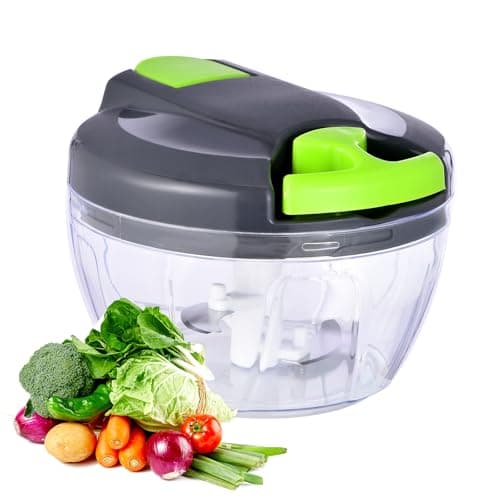 Ziweaye Manual Food Processor Vegetable Chopper, Portable Hand Pull String Garlic Mincer Onion Cutter for Veggies, Ginger, Fruits, Nuts, Herbs, etc., 500ml,（Gray-green）