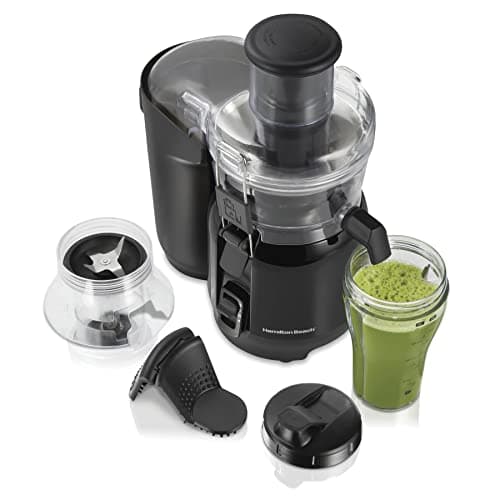 Hamilton Beach Juice & Blend 2-in-1 Juicer Machine and 20 oz Blender, Big Mouth Large 3” Feed Chute for Whole Fruits and Vegetables, Easy to Clean, Centrifugal Extractor, 800W Motor, Black (67970)