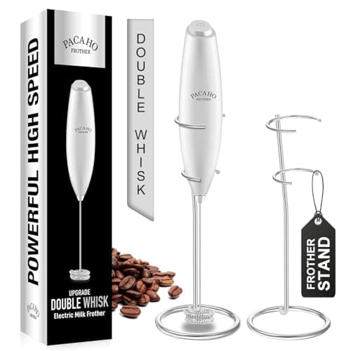 PACAHO Powerful Milk Frother with Stand with Double Whisk