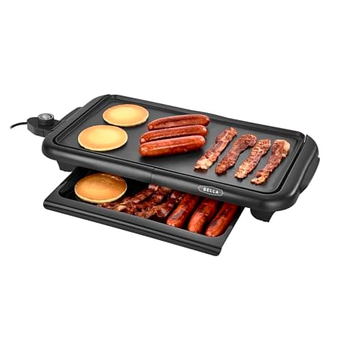 bella Electric Griddle with Warming Tray - Smokeless Indoor Grill, Nonstick Surface, Adjustable Temperature & Cool-touch Handles, 10" x 18", Copper/Black, PFOA & PTFE Free
