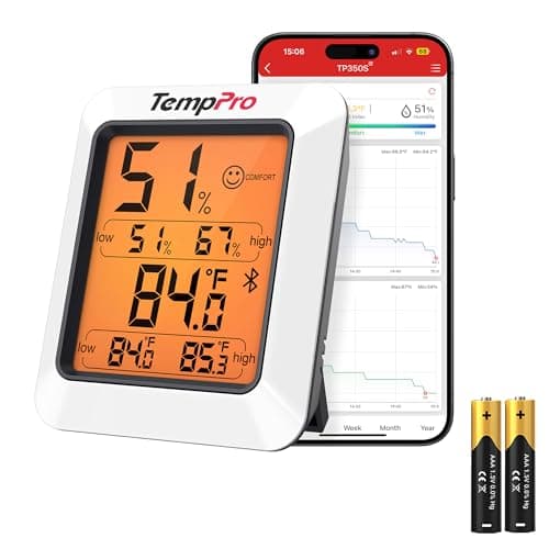 TempPro Hygrometer Thermometer for House, Bluetooth Room Indoor Greenhouse Thermometer Monitor Up to 260FT, Backlit Humidity Meter Temperature Sensor with 2-Year Data Export(Previously ThermoPro)