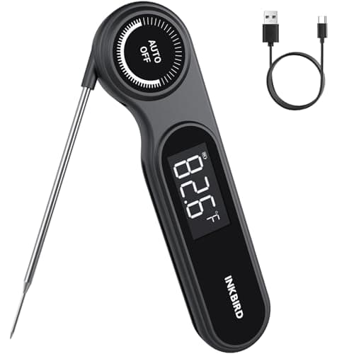 0.5 Seconds Rechargeable Instant Read Meat Thermometer for Cooking, INKBIRD Digital Food Thermometer with VA LCD Screen -58.0℉~572℉ Waterproof Kitchen Thermometer with Magnet, Candy Grill BBQ Frying