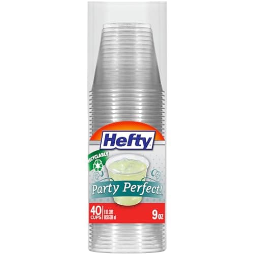 Hefty Party Perfect Clear Plastic Cups, Small Clear Cups for Parties, Wedding Receptions, Birthday Parties, Office Gatherings, and More, Recyclable, 9 Ounce, 40 Count