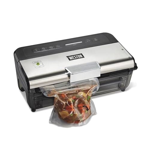 WESTON BRANDS Liquid & Dry Vacuum Sealer Machine With Date Code Stamp, Built-In Cutter, Pulse Button, Includes 2 Rolls + 6 Easy-Fill Bags, Black (65-1641-W)