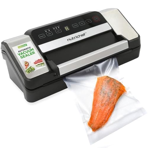 NutriChef Vacuum Sealer For Food - Automatic Air Sealing Machine for Dry & Moist Foods, LED Touch Controls, Includes Vacuum Bags, Hose & Wine Stopper, High Suction Power