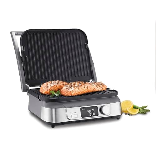 Cuisinart Electric Griddler FIVE Countertop Grill, Enjoy 5-in-1 Functions Including Panini Press, LCD Display, Wide Temperature Range, and Sear Function, Nonstick Plates, GR-5NAS, Stainless Steel