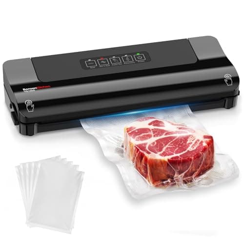 Bonsenkitchen Vacuum Sealer, Multi-Functional Food Sealer with 5 Vacuum Bags, External Vacuum System & Accessory Tube,Fast-Compact Design, Bright Black