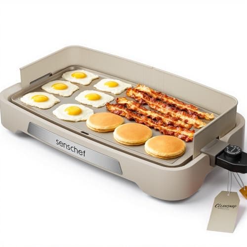 SENSCHEF Cleansnap Everyday Electric Griddle, Great Gift for Family Feasts - 20” Nonstick Grill with Foldable Anti-Mess Shield, Rapid 1700W Hea & PPG Ceramic Coating, Dishwasher Safe, Vanilla Cream