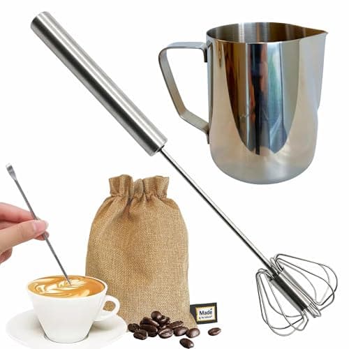 Gourmet Manual Milk Frother Set & Latte Kit, Stainless Steel Barista Grade Milk Frothing Pitcher & Whisk, Affordable Complete Set to Upgrade Your Coffee in Apartment, Dorm, Coffee, Matcha & Espresso