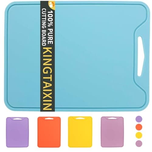 KINGTAIXIN Flexible Silicone Cutting Boards For Kitchen 11.8''x 8.6'',BPA Free Silicone Cutting Board Kitchen Mat For Fruit and Vegetables, Dishwasher Safe, Suitable For Both Indoor and Outdoor (Blue)