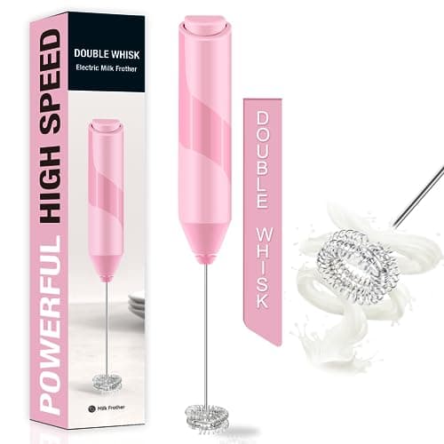 Double Whisk Milk Frother Handheld Electric Blender Stick – Pink