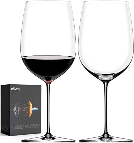 OJA Red Wine Glasses Set of 2, Hand Blown Giant Wine Glass 36.5 oz, Oversized Full Bottle Crystal Glasses, Large Cabernet Sauvignon Light, Clear, Best for tasting, Restaurant, Father's Day Gift