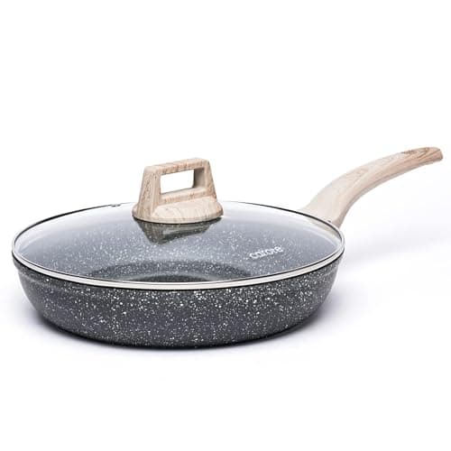 CAROTE Non Stick Frying Pan Skillet, Nonstick Granite Fry Pan with Glass Lid, Egg Pan Omelet Pans, Stone Cookware Chef's Pan, PFOA Free (Classic Granite, 10-Inch)