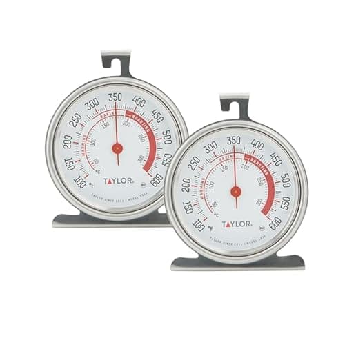 Taylor 5932 Large Dial Kitchen Cooking Oven Thermometer, 3.25 Inch Dial, Stainless Steel, Oven Thermometers, Silver - 2 Pack