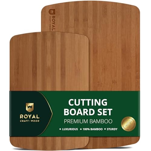 ROYAL CRAFT WOOD Wooden Cutting Boards for Kitchen Meal Prep & Serving - Bamboo Wood Serving Board Set - Charcuterie & Chopping Butcher Block for Meat