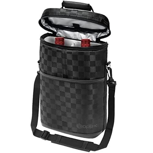 opux 2 Bottle Wine Carrier Tote, Insulated Leakproof Wine Cooler Bag, Wine Travel Bag Tote for Picnic BYOB Beach, Portable Wine Bottle Carrying Case, Gift for Wine Lover Women Men Christmas