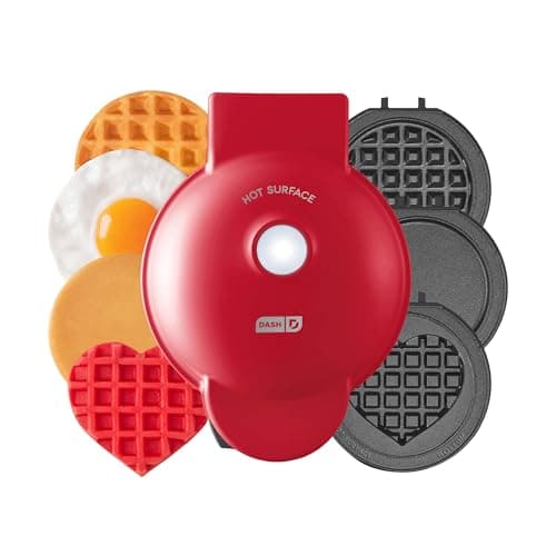 Dash MultiMaker® Mini System - Compact Waffle Maker for Family Breakfasts - Removable Griddle Plates & nonstick surface - 5 Plates - Red
