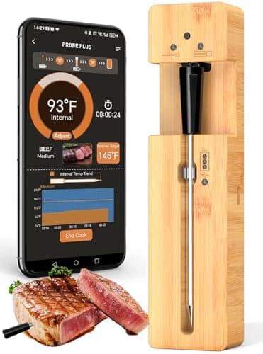 Real-Time Alerts Wireless Meat Thermometer - Smart Bluetooth Probe for BBQ, Grill, Oven, Smoker