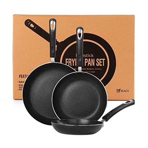 RATWIA Frying Pan 3-Piece Set, Nonstick Skillet Set for Induction Cooktop, Frying Pan Nonstick 8 Inch+9.5 Inch +11 Inch (Black)