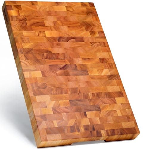 SHUMARU Mahogany End-Grain Wood Cutting Board – 20×13×1.6″ Butcher Block | Handmade in Bali – Silky-Smooth, Knife‑Friendly, Ergonomic Grips & Non‑Slip Feet