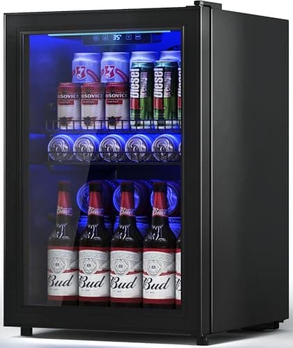 Tehanld 2.5 Cu.Ft Wine Fridge, Mini Fridge With Glass Door, Wine Cooler Refrigerator, Beverage Drink Beer Cooler, Adjustable Shelves & Digital Temperature Display, 22 Bottle 95 Can