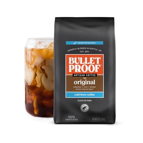 Bulletproof Original Cold Brew Coffee, Medium Roast Coarse Ground, Clean and Tested for Toxins, Smooth Artisan Coffee for Cold Brew Iced Coffee, 12 oz